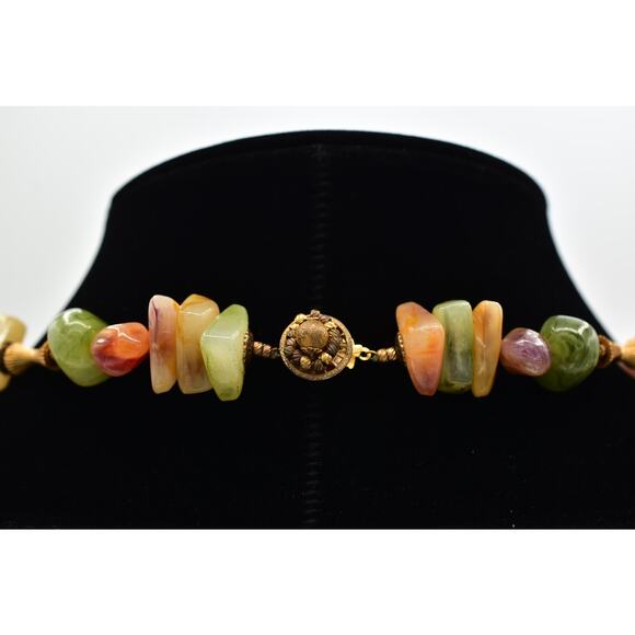 Miriam Haskell Lucite Stone Beaded Necklace Gold Green Orange Signed 1950s BinBN - Picture 8 of 16